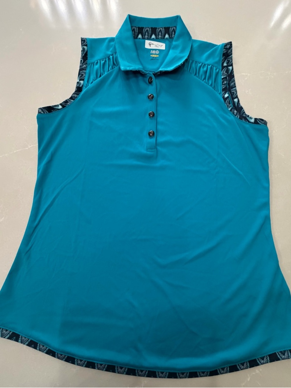 Greg Norman ML75 Teal Sleeveless Polo Tank with Pattern Trim, M